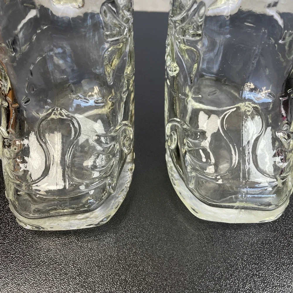 Vintage‎ lot of 2 Libbey Clear Glass Beer Mugs Cowboy Boots western bar ware